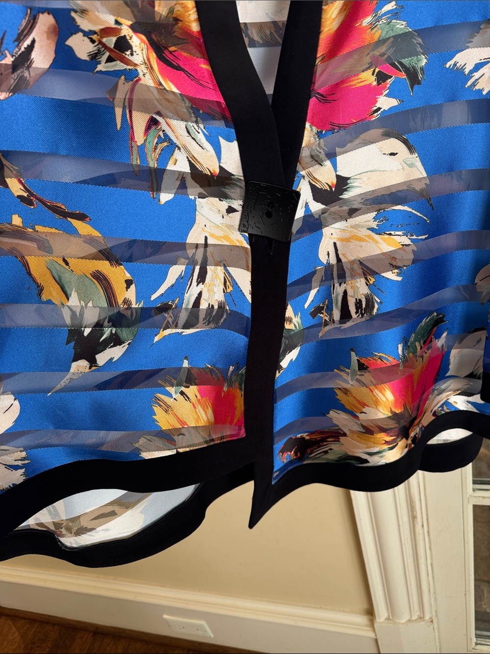 Joseph Ribkoff Blue Floral Brushstroke Open Jacket- 16 - Picture 3 of 5